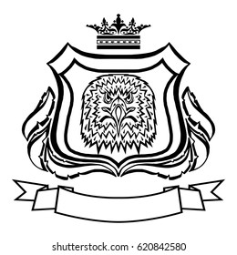 Illustration with coat of arms with eagle head.Tattoo design element. Heraldry and logo concept art.