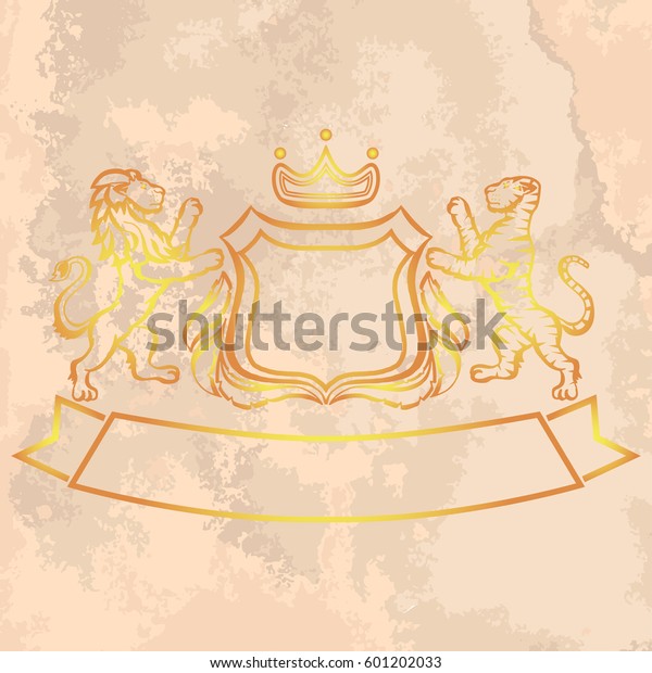 Illustration Coat Arms Lion Tiger On Stock Vector Royalty