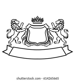 Illustration with coat of arms with lions.Tattoo design element. Heraldry and logo concept art.