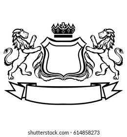 Illustration with coat of arms with lions.Tattoo design element. Heraldry and logo concept art.
