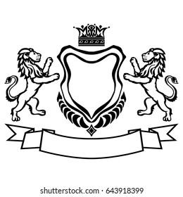 Illustration with coat of arms with lions.Tattoo design element. Heraldry and logo concept art.