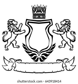 Illustration with coat of arms with lions.Tattoo design element. Heraldry and logo concept art.