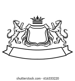 Illustration with coat of arms with tigers.Tattoo design element. Heraldry and logo concept art.