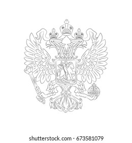 Illustration of the coat of arms with a two-headed eagle. Black and white contour