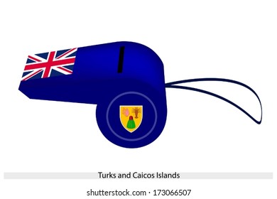 An Illustration of The Coat of Arms and Union Jack on Blue Field of The Turks and Caicos Islands Flag on A Whistle, The Sport Concept and Political Symbol. 