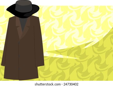 Illustration of coat and hat in colour	