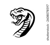 Illustration of cobra snake in engraving style. Design element for logo, label, emblem, sign, badge. Vector illustration 