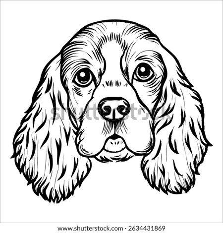 Illustration of a Cocker Spaniel dog with long ears and expressive eyes. The dog has a friendly expression and a fluffy coat, showcasing its distinctive features.