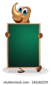 Illustration of a cockroach at the back of an empty blackboard on a white background