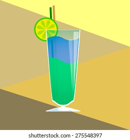 illustration of cocktail. BLUE LAGOON. Vector collection. eps 10