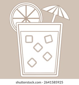 Illustration of a cocktail with ice cubes and a paper umbrella
