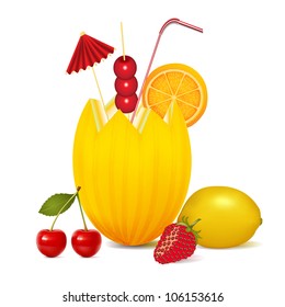 illustration cocktail melon cherry orange lemon and strawberries