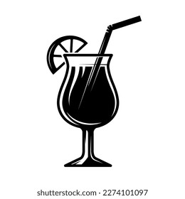 Illustration of cocktail in vintage monochrome style. Design element for logo, label, sign, poster, card, badge. Vector illustration