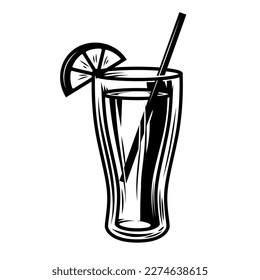 Illustration of cocktail in vintage monochrome style. Design element for logo, label, sign, poster, card, badge. Vector illustration