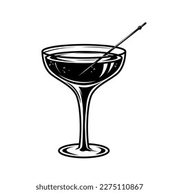 Illustration of cocktail in vintage monochrome style. Design element for logo, label, sign, poster, card, badge. Vector illustration