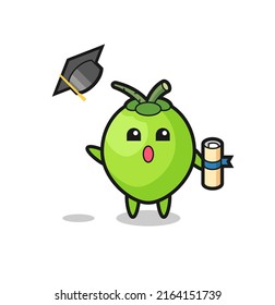 Illustration of coconut cartoon throwing the hat at graduation , cute style design for t shirt, sticker, logo element