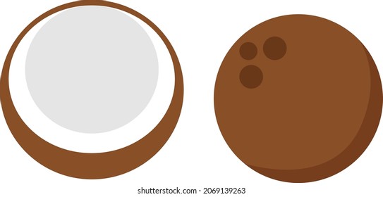 Illustration of a coconut. Isolated on white background. Idea for stickers, printing, children's book, advertising