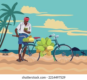 Ilustración del vendedor de coco en la playa