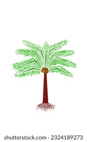Illustration of coconut tree with coconut fruit hanging on the tree