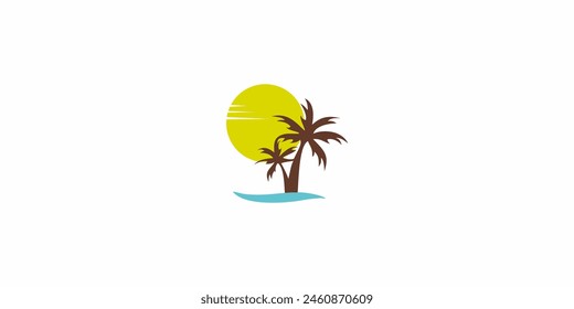illustration of coconut tree and sunset