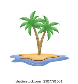 Illustration of Coconut trees in the middle of a small island surrounded by the ocean