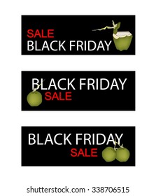 Illustration of Coconuts on Black Friday Shopping Banner for Start Christmas Shopping Season.
