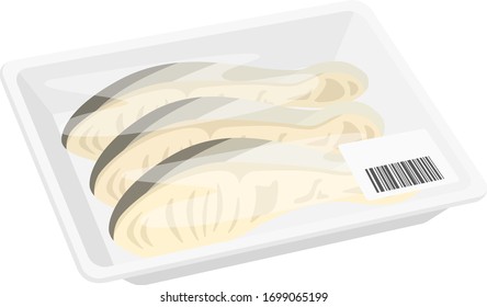 Illustration of cod fillet in a pack.