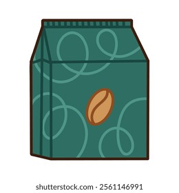 Illustration of Coffee Bag Packaging Design with Decorative Pattern and Coffee Bean