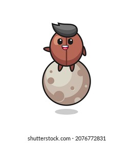 illustration of coffee bean cartoon sitting on the moon , cute style design for t shirt, sticker, logo element