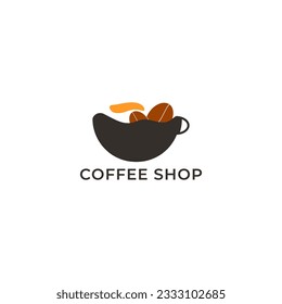 ILLUSTRATION COFFEE BEAN WITH CUP LOGO DESIGN VECTOR GOOD FOR COFFEE SHOP, BRAND COFFEE