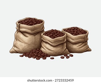 Ilustración de diseño de grano de café en arpillera