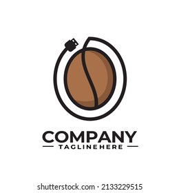 an illustration of a coffee bean logo in the shape of a mouse covered with a coiled cable

