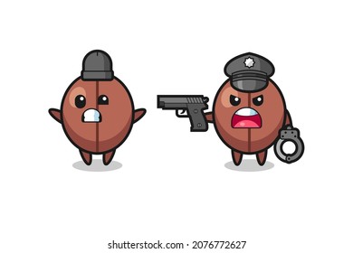 Illustration von Kaffeebrauber mit von der Polizei gefangener Handtasche , süßes Design für T-Shirt, Aufkleber, Logo-Element