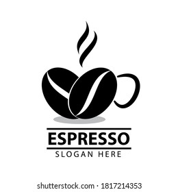 Illustration of coffee beans crossing each other to form a love icon coupled with a curve as an icon of aroma, perfect for a coffee beverage business.
