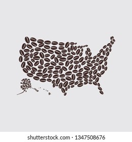 
illustration of coffee beans forming a map of the American country (Americano coffee)