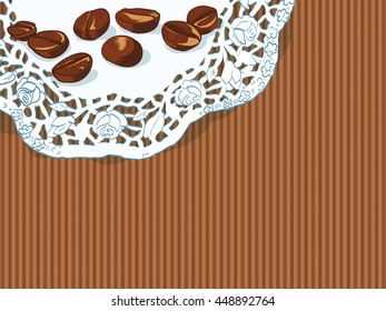 Illustration of coffee beans on striped brown background