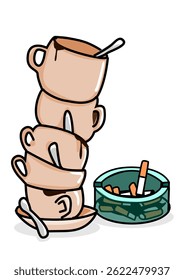 Ilustración de café y cigarrillos