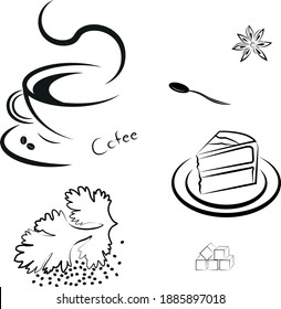 Illustration with coffee, cinnamon strudel and sugar for cafes and restaurants