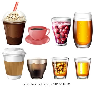 Illustration of the coffee and cocktail drinks on a white background