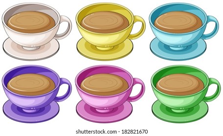 Illustration of the coffee in colorful cups on a white background