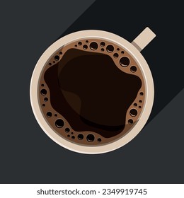 Illustration of coffee with crema in a coffee mug on a dark grey background.