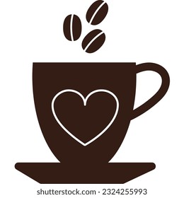 Illustration of a coffee cup with beans and heart