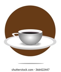 Illustration of a coffee cup with brown circle background