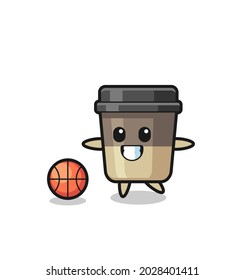Illustration of coffee cup cartoon is playing basketball , cute style design for t shirt, sticker, logo element