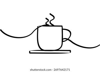 Illustration einer Kaffeetasse mit durchgehender Linienführung. Ein interessantes abstraktes Linien-Kunstdesign.