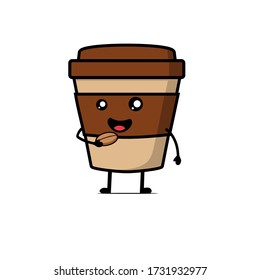 illustration of coffee cup eating coffee cartoon design