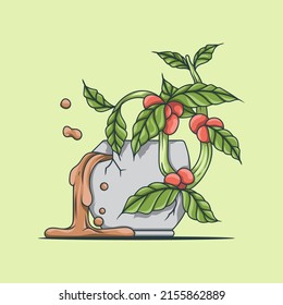 illustration of a coffee cup with coffee leaves