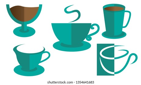 illustration of a coffee cup logo with several models in green. Vector image of coffee cup. EPS10 compatible - Vector
