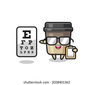 Illustration of coffee cup mascot as an ophthalmology , cute style design for t shirt, sticker, logo element