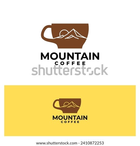 illustration of a coffee cup with a mountain inside. coffee mountain logo vector template.